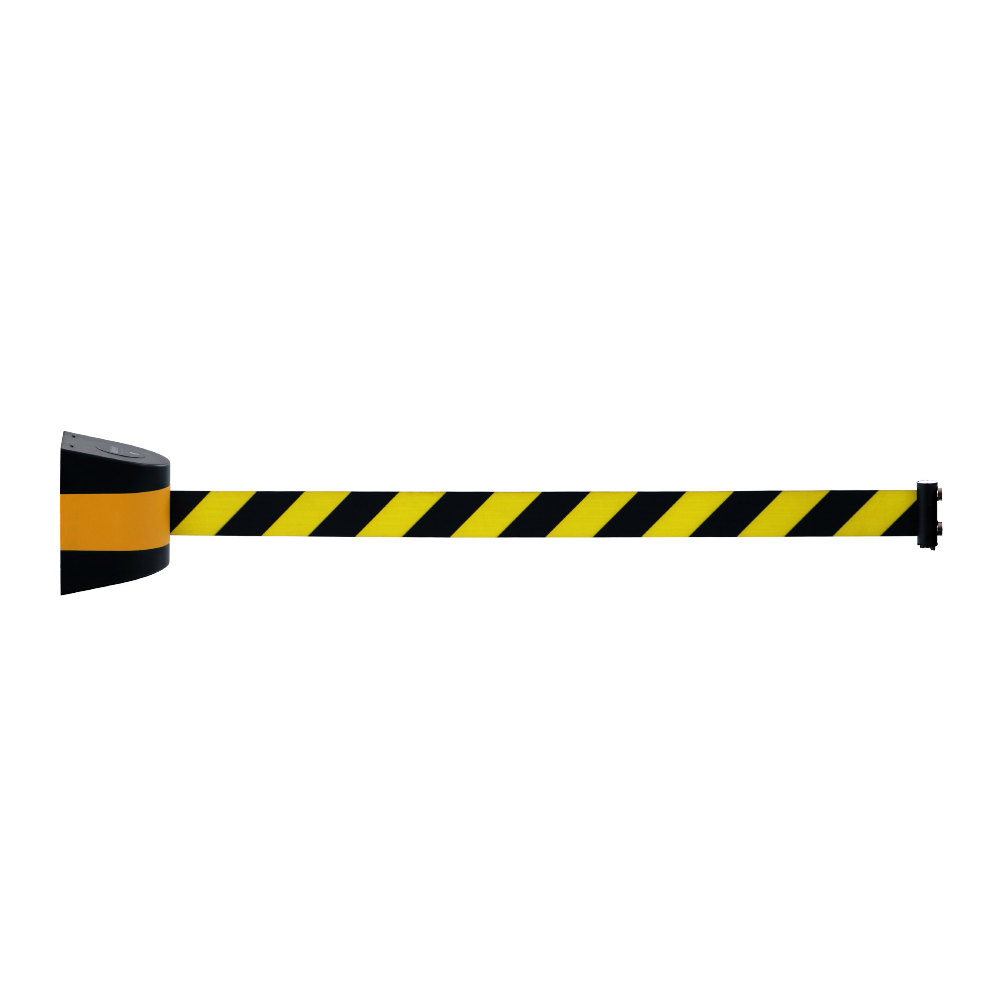US Weight, Black/Yellow Magnetic Wall Mount Retractable Belt Barrier, 33' yellow/Black Chevron Retractable Belt, Qty (1), Model # U2504CYB